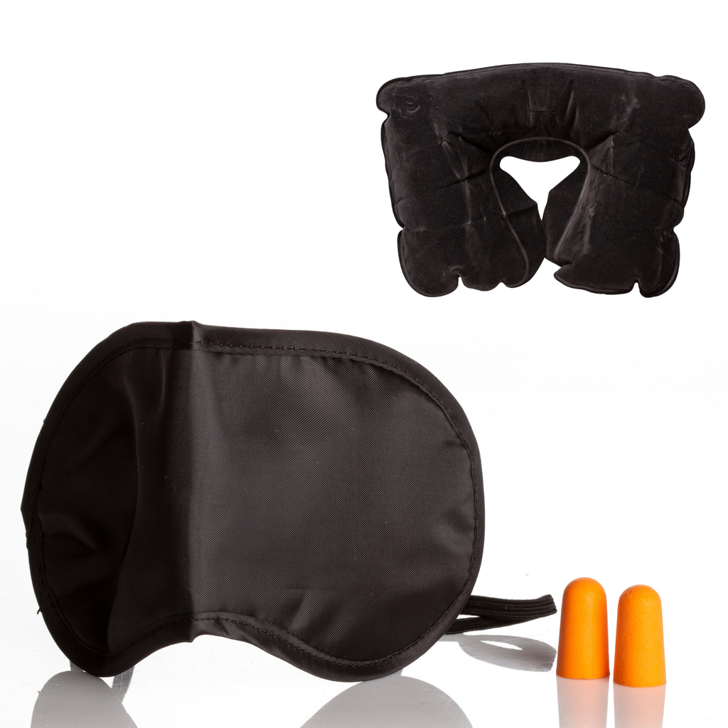 Travel Sleep Kit Eye Mask Neck Cushion Ear Plugs by basicare
