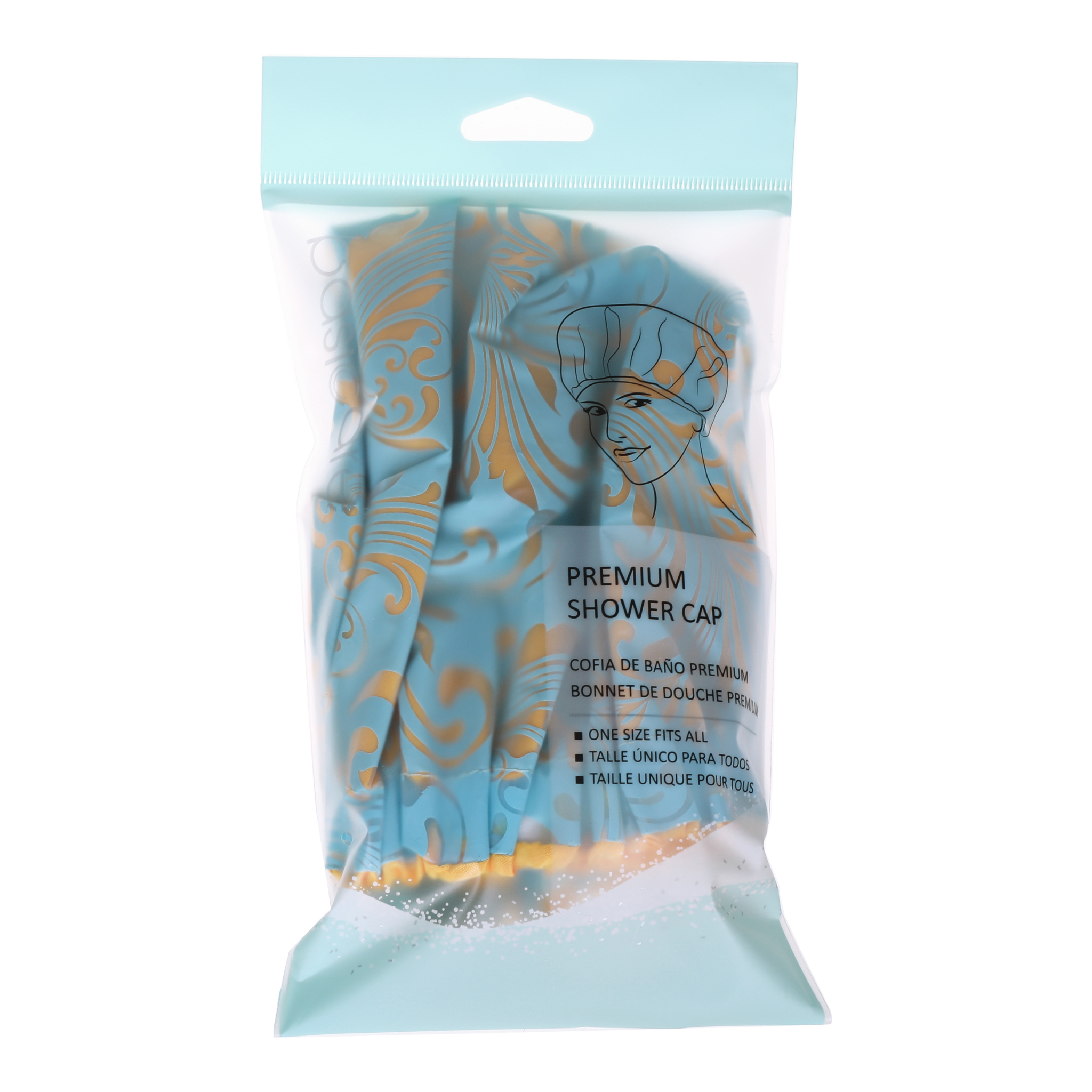 Deluxe Shower Cap - Blue & Gold Paisley