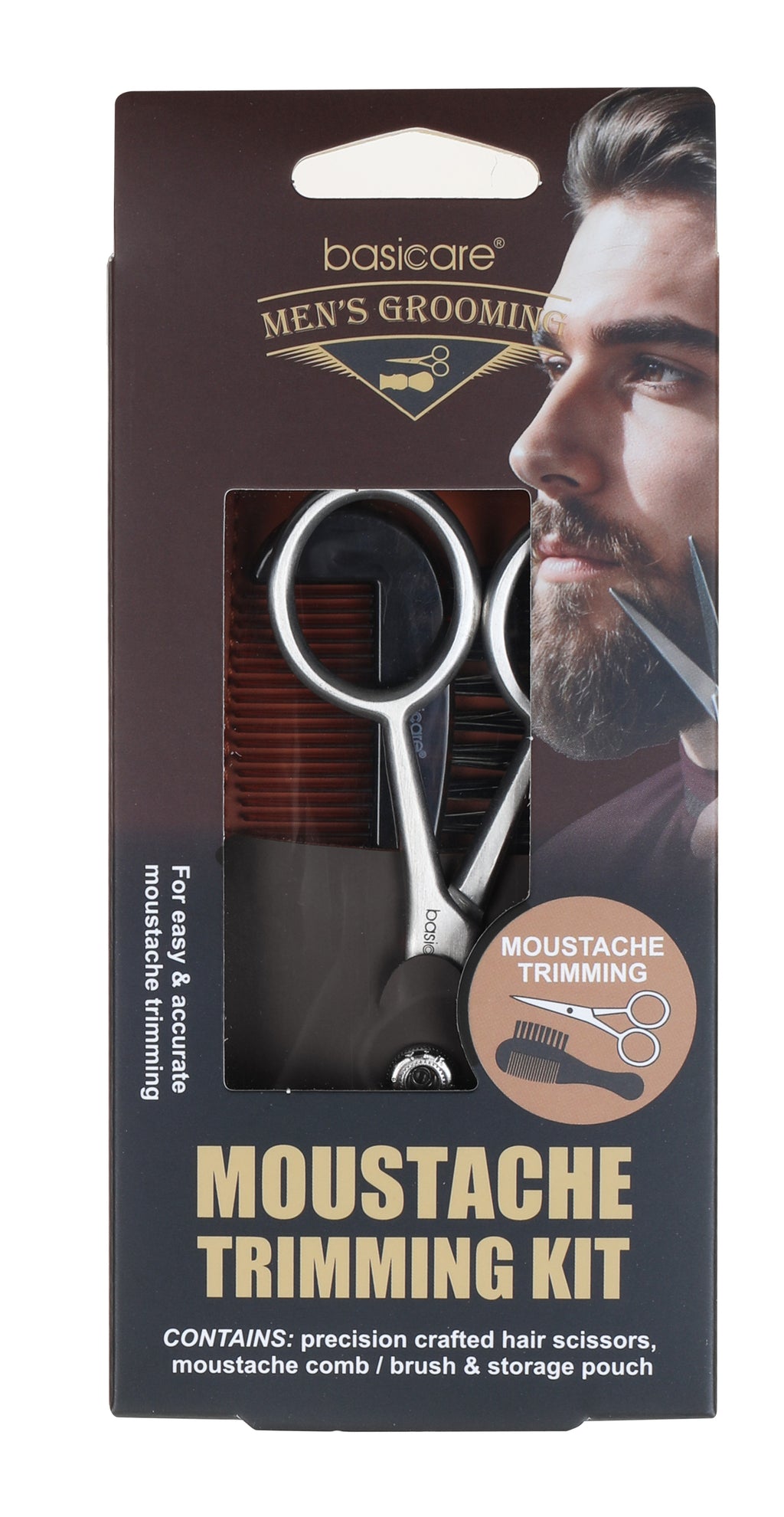 Moustache Trimming Kit Precision Hair Scissors Moustache Comb/Brush Storage Pouch by basicare