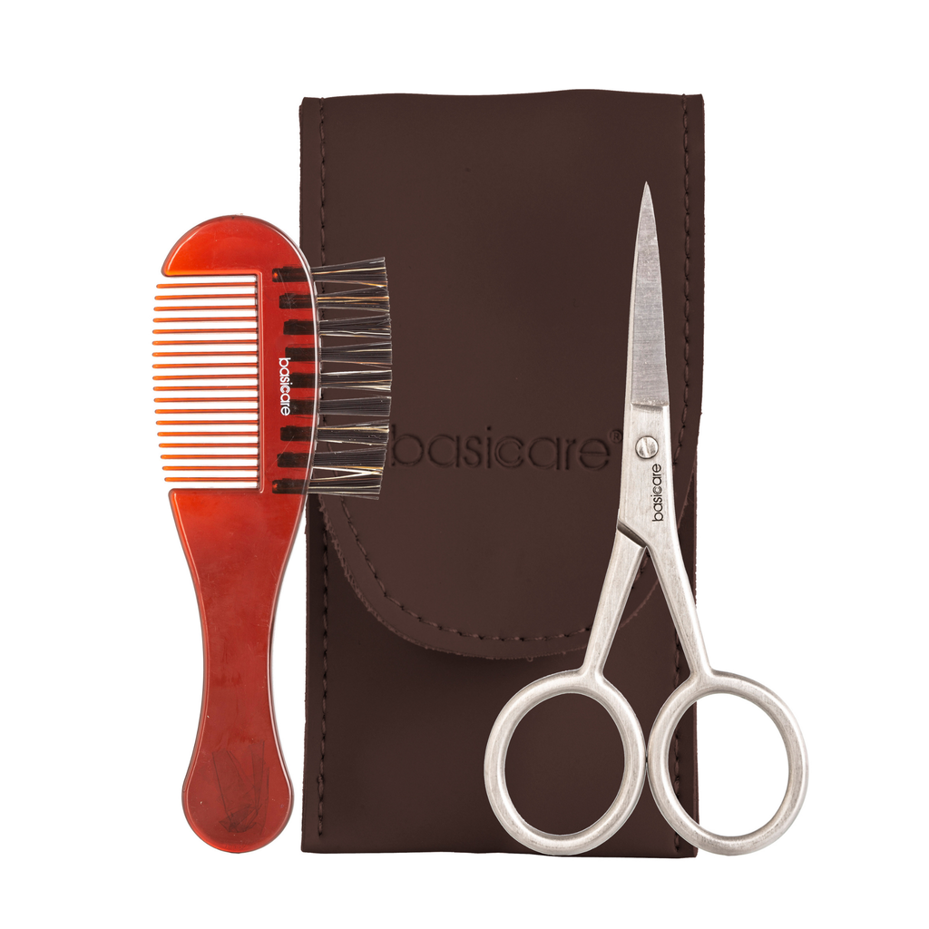 Moustache Trimming Kit Precision Hair Scissors Moustache Comb/Brush Storage Pouch by basicare