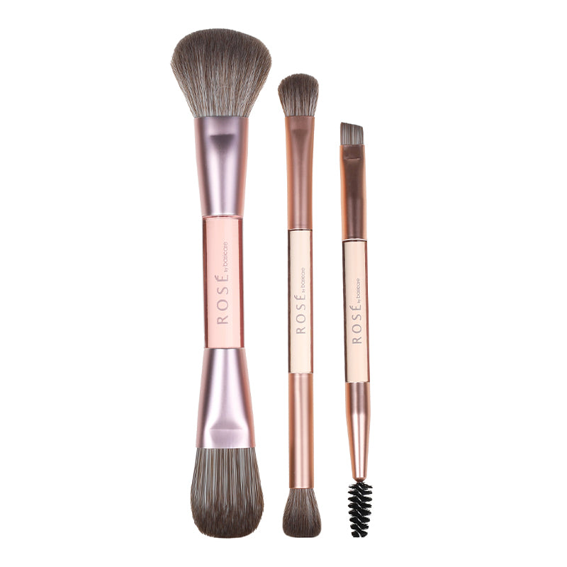 Rose Makeup Brush Set – 3 Dual-Ended Brushes