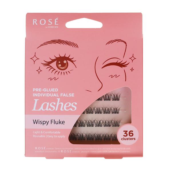 Rose Pre-Glued Individual False Lashes – Wispy Fluke 36pcs