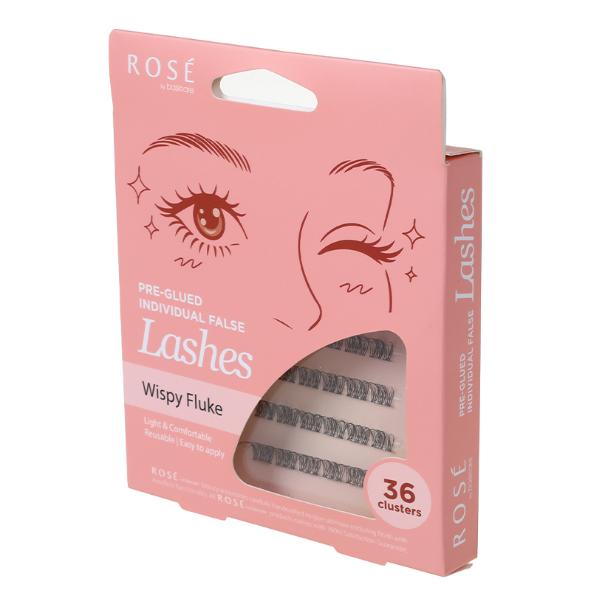 Rose Pre-Glued Individual False Lashes – Wispy Fluke 36pcs