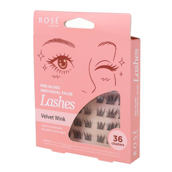 Rose Pre-Glued Individual False Lashes – Velvet Wink 36pcs